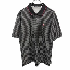【中古】[印象AB] le coq sportif GOLF COLLECTION ルコックスポルティフ ゴルフコレクション ポロシャツ メンズ M ブラック 黒×赤×白 ポリ×毛 ゴルフ ボーダー 半袖 ポケット無し 袖口スリットのサムネイル