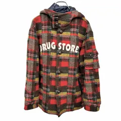 【中古】[印象AB] drug store's ドラッグストアーズ ジャケット / パーカー レディース 3 レッド 赤×茶×緑×白×黄 ウール×レーヨン ボタン留め ハイネックフード ロゴ 内ポケット×１ 起毛 チェック 裏地付き 長袖のサムネイル