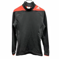 古着 adidas コンプレッション シャツ 裏起毛 長袖 ポリエステル×ポリウレタン M ブラック 黒×レッドオレンジ系 レディース(メンズ？)