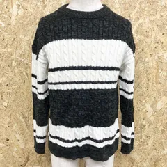 【中古】[印象AB] Confirm コンファーム メンズ M ヘザーグレー×オフホワイト アクリル×ポリ ウールライクニット セーター ケーブル アラン ボーダー 長袖のサムネイル