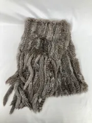 ストール/ショール グレー リアルファー 無地 フリンジ