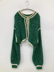 W.W.C カーディガン/ボレロ F グリーン ウール・ニット 無地 ライン柄 ショート丈 長袖