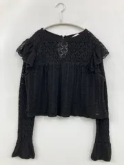ZARA ザラ ニット/セーター S ブラック ニット レース フリル ショート丈 長袖 クルーネック(丸首)