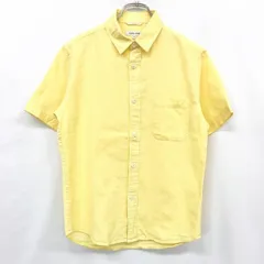【中古】[印象B] GLOBAL WORK グローバルワーク メンズ 男性 S 黄 イエロー 麻×綿 シャツ 半袖 胸ポケット 無地 レギュラーカラー ラウンドテールのサムネイル