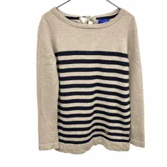 古着 ブルーレーベル クレストブリッジ 微起毛 ニットTシャツ セーター ボーダー 長袖 ウール100% 38 ヘザーベージュ×ネイビー レディース