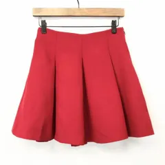 【中古】[印象AB] ザラウーマン ZARA WOMAN ミニ フレア スカート 裏地無し 内側ブラック 無地 ボックスプリーツ XS レッドオレンジ系 赤系 レディース