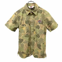 古着 ベンデイビス シャツ スリムフィット 植物柄 両胸ポケット 半袖 空環 綿100% S ベージュ ベージュ×緑×茶×黄 メンズ(レディース？)