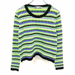 古着 ザラ ZARA ニット セーター 長袖 ファスナー風のボーダー柄 丸首 プルオーバー ナイロン100% S マルチカラー 黒×紫×緑×黄緑 レディース