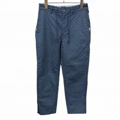 【中古】[印象AB] BEAMS HEART ビームスハート パンツ メンズ S ブルー 青 綿×ポリ テーパード ジップフライ チェッカー柄 ブロックチェック 裾にボーダー柄裏地のサムネイル
