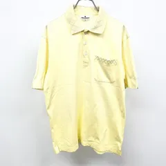 【中古】[印象B] MILA SCHON ミラショーン ポロシャツ メンズ M イエロー×グリーン×ピンク 黄色 綿100% Tシャツ生地 胸ポケット 一部ダイヤ柄 半袖のサムネイル