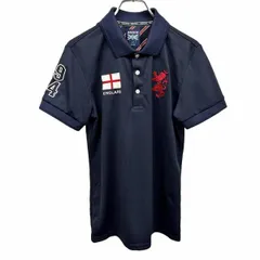 【中古】[印象A] ADMIRAL GOLF アドミラル ゴルフ ポロシャツ レディース M ネイビー 紺×赤×白 ポリ100% 刺繍 ENGLAND イングランド ポケット無し 半袖のサムネイル