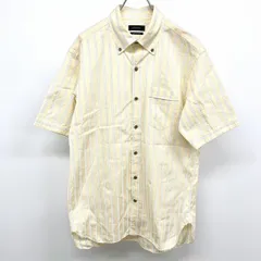 【中古】[印象AB] D'URBAN ダーバン シャツ メンズ L イエロー 黄×青×白 綿100% コットン 半袖 ストライプ ボタンダウン 胸ポケット ロングテールのサムネイル