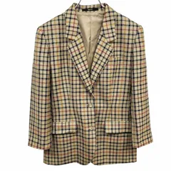 古着 DAKS テーラードジャケット チェック 毛100%(裏地:キュプラ100%) 11AR L ベージュ ベージュ×イエローブラウン×緑×青緑×紺 レディース
