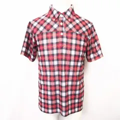 【中古】[印象AB] IGNIO イグニオ プルオーバーボタンダウンシャツ メンズ M 赤×紺×白×グレー ポリエステル100% ポロシャツ風 トップスチェック柄 半袖のサムネイル
