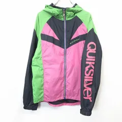【中古】[印象AB] QUIKSILVER クイックシルバー パーカー / ジャケット / ブルゾン レディース M 紺×緑×ピンク ポリ100% ラグランスリーブ ハイネックフード 薄手 ジップアップ メッシュ裏地 長袖のサムネイル