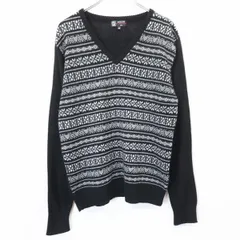 【中古】[印象AB] MK MICHEL KLEIN HOMME ミッシェルクランオム ニット / セーター メンズ 48 黒 アクリル×ウール ハーフジップ フェアアイル ノルディック ハート Vネック 長袖のサムネイル