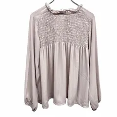 古着 ROPE PICNIC ロペピクニック 薄手 シフォン シャーリングトップス 無地 フリルのスタンドカラー 長袖 ポリ100% 38 ピンクベージュ ベージュ系 レディース