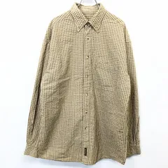 【中古】[印象B] Timberland ティンバーランド クレープシャツ メンズ M ブラウン 綿100% チェック インポート古着 胸ポケットにロゴ刺繍 ボタンダウン 長袖のサムネイル