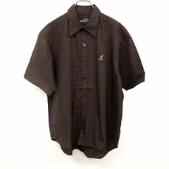 【中古】[印象A] KANGOL カンゴール シャツ メンズ M ブラック×イエローブラウン×レッド 綿100% チェック 胸にカンガルーの刺繍 英字 半袖 ロングテールのサムネイル