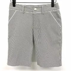 【中古】[印象AB] JAYRO white シアサッカーショートパンツ / ハーフパンツ レディース 1 ブラック 黒×オフホワイト ポリなど ジップフライ トップボタンにストーン 若干テーパード 若干薄手 裏地付き ストライプのサムネイル