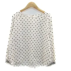 エニィスィス エニシス anySiS ブラウス カットソー ラウンドネック 長袖 総柄 ドット柄 2 ピンクベージュ 紺 ネイビー /HO38