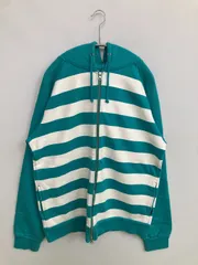 XLARGE エクストララージ パーカー Large スカイブルー コットン 裏起毛 ボーダー柄 ブランドロゴ ジップアップ 長袖