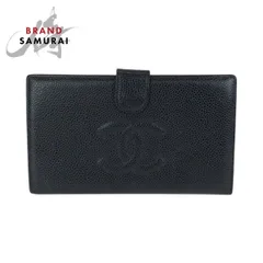 美品 CHANEL シャネル ヴィンテージ ココマーク ブラック 黒 ゴールド金具 キャビアスキン 長財布 ロングウォレット レディース 601755【中古】