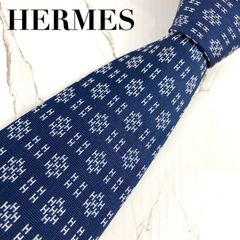 美品 HERMES エルメス ネクタイ ファソネ H柄 H織 ジャガード ネイビー