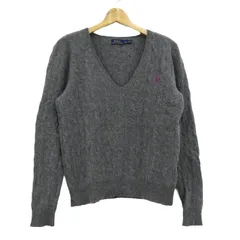 ポロラルフローレン セーター トップス 長袖 Vネック ケーブルニット カシミヤ混 レディース Lサイズ グレー POLO RALPH LAUREN 【中古】