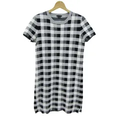 セオリー ニットワンピース トップス 半袖 チェック柄 チュニック レディース Sサイズ 黒×白 theory 【中古】