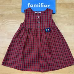 極美品 familiar ファミリア チェックドッキングワンピース 90cm 