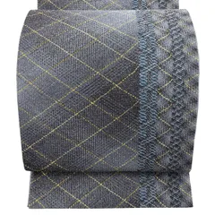 【美品】 袋帯 秀品 斜め格子 幾何学模様 金糸 青紫 全通 正絹 【中古】