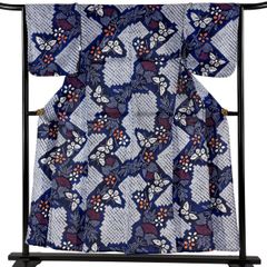 □E6689□未使用品□木綿□藍染 多色 有松絞り 大きめ浴衣□丈158 裄65
