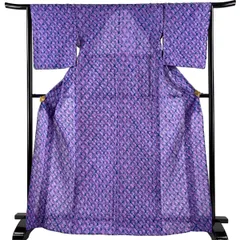 【美品】 浴衣 身丈169cm 裄丈65cm M 絞り浴衣 幾何学 紫 綿 名品 【中古】