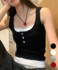 【日本倉庫即納】 カップ付きタンクトップ重ね着風ブラトップ