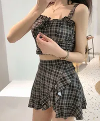 【日本倉庫即納】 ギンガムチェックビキニ水着2点セット