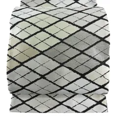 【美品】 袋帯 名品 菱 銀糸 灰白 六通 正絹 【中古】