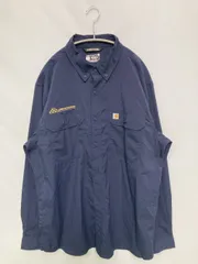 Carhartt カーハート シャツ/ブラウス XL ネイビー ナイロン 無地 ワンポイント ブランドロゴ 刺繍 ミドル丈 長袖 ボタンダウン