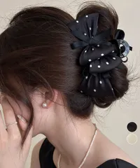 【日本倉庫即納】 ヘアクリップドット柄リボンバンスクリップ