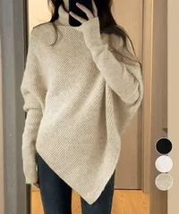 【日本倉庫即納】 ハイネックニットセーター 不規則デザイン