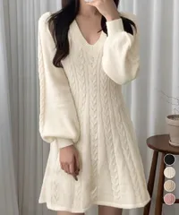 【日本倉庫即納】 ニットワンピース ケーブル編みミニワンピ