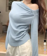 【日本倉庫即納】 オフショルダーニットトップス 肌見せ秋服