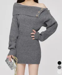 【日本倉庫即納】 ニットワンピースオフショルダーワンピース