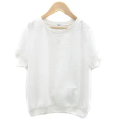 ナチュラルビューティーベーシック NATURAL BEAUTY BASIC ブラウス カットソー 半袖 切替 総レース シースルー M ホワイト 白 /YM29
