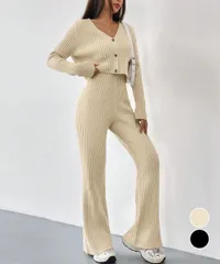 【日本倉庫即納】 ニットセットアップ トップス パンツ