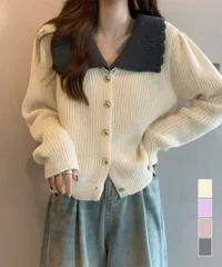 【日本倉庫即納】 ニットカーディガン レディース 大きめ襟