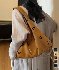 【日本倉庫即納】 花柄カットスエード調トートバッグポーチ付