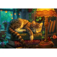 MISITU ジグソーパズル 100ピース ラージピース パズル 風景 絵画 猫 動物 ペット かわいい 本 書斎 プレゼント 贈り物 誕生日 記念日 祝い クリスマス おしゃれ インテリア 本と猫 (28.8 x 41 cm)