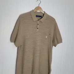XL ポロ コットンリネンニット 半袖ポロシャツ ベイジュ ラルフローレン QR