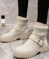 【日本倉庫即納】 ソックス風ショートブーツ厚底 レディース